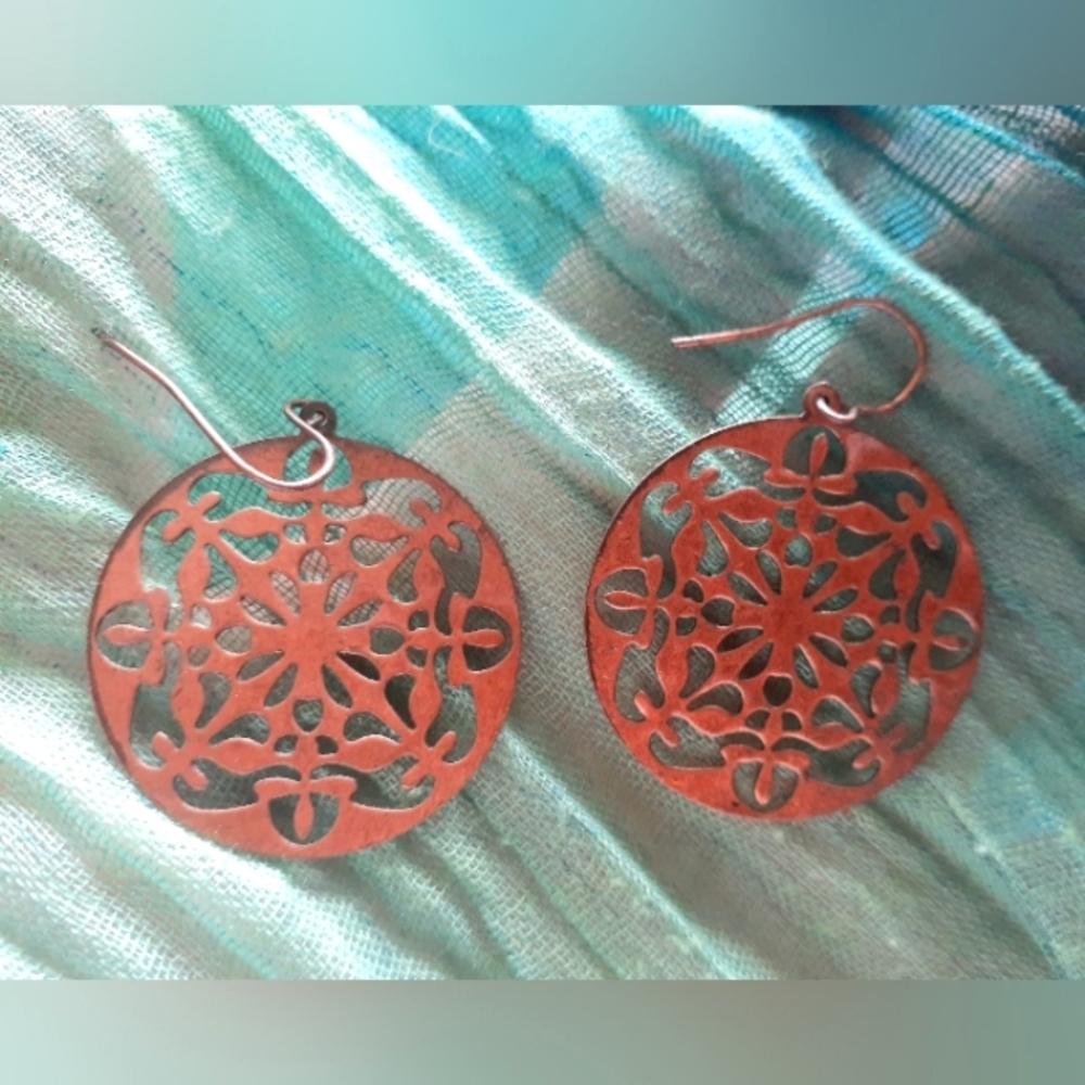 2/$15! Copper circle filigree dangle vintage statement earrings, boho chic